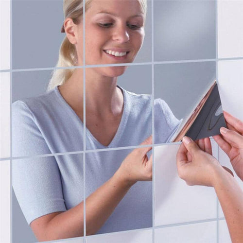 3D Square Mirror Wall Stickers 16Pcs Home sheswish