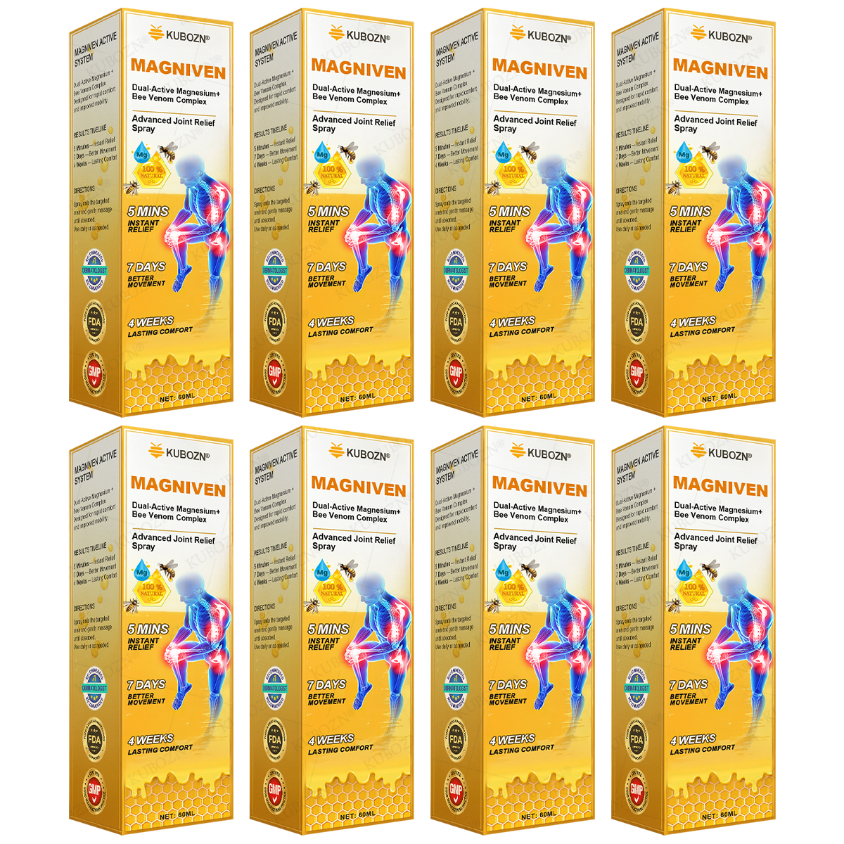CAš
KUBOZNĀ® MagniVen Magnesium & Bee Venom Joint Spray ā 5 Min Relief Ā· 7 Day Mobility Ā· 4 Week Comfort