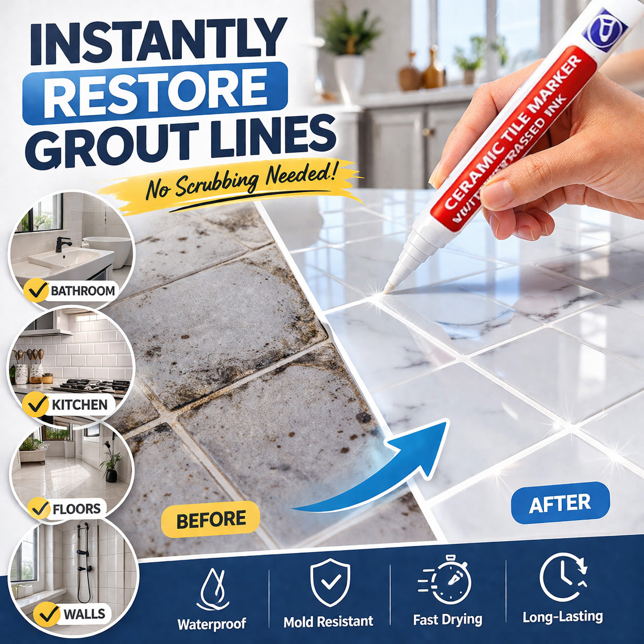 🔥KUBOZN® Anti-Mould & Waterproof Joint Pen for Ceramic Tiles! 🖌️ (offer)