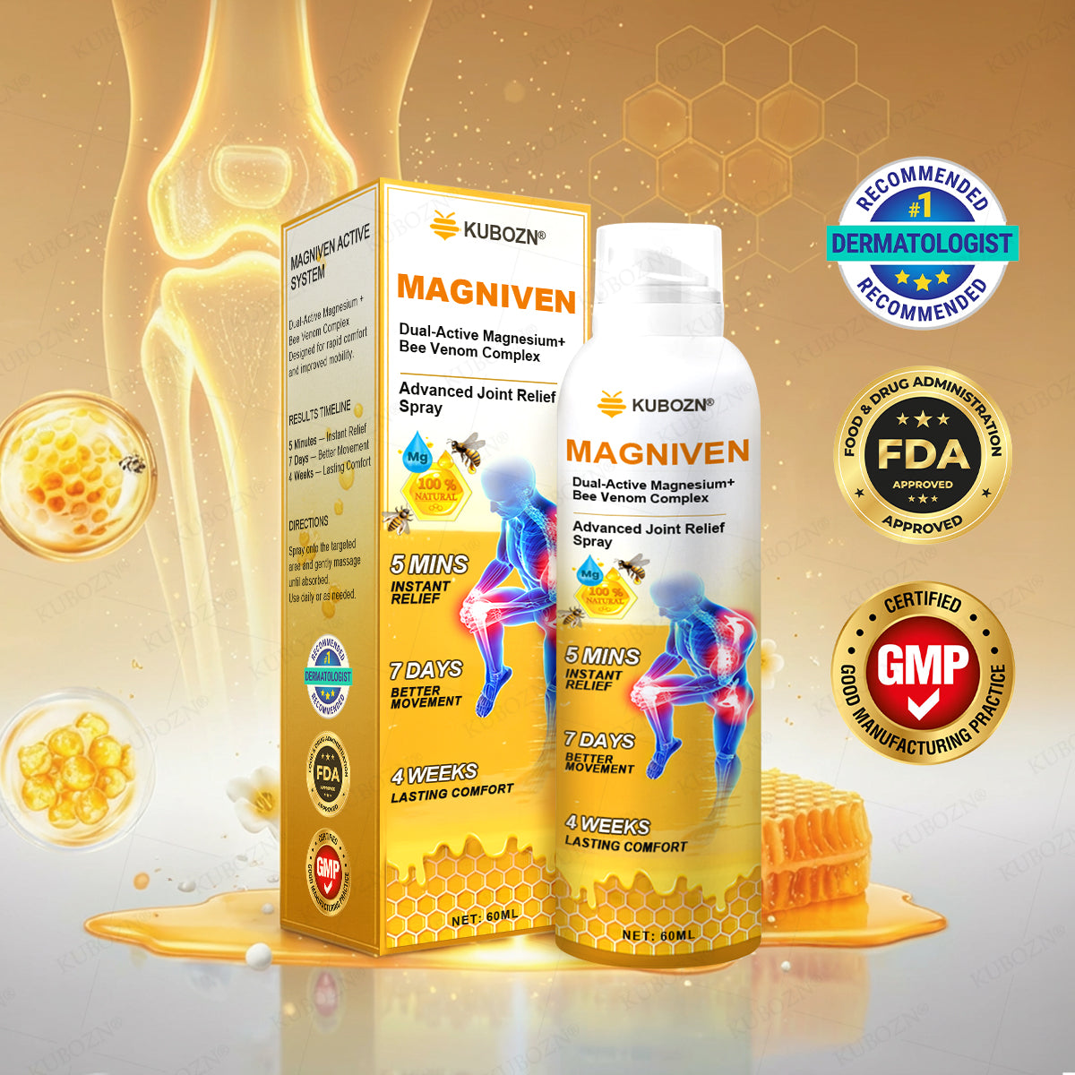 CA🏅  KUBOZN® MagniVen Magnesium & Bee Venom Joint Spray – 5 Min Relief · 7 Day Mobility · 4 Week Comfort