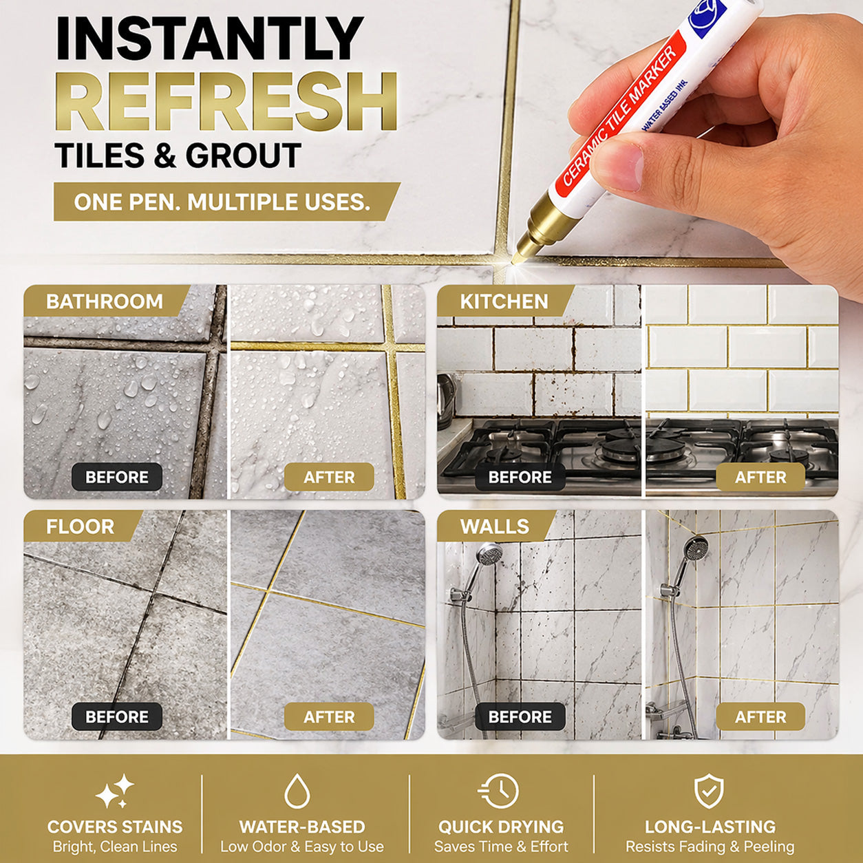 🔥KUBOZN® Anti-Mould & Waterproof Joint Pen for Ceramic Tiles! 🖌️ (offer)