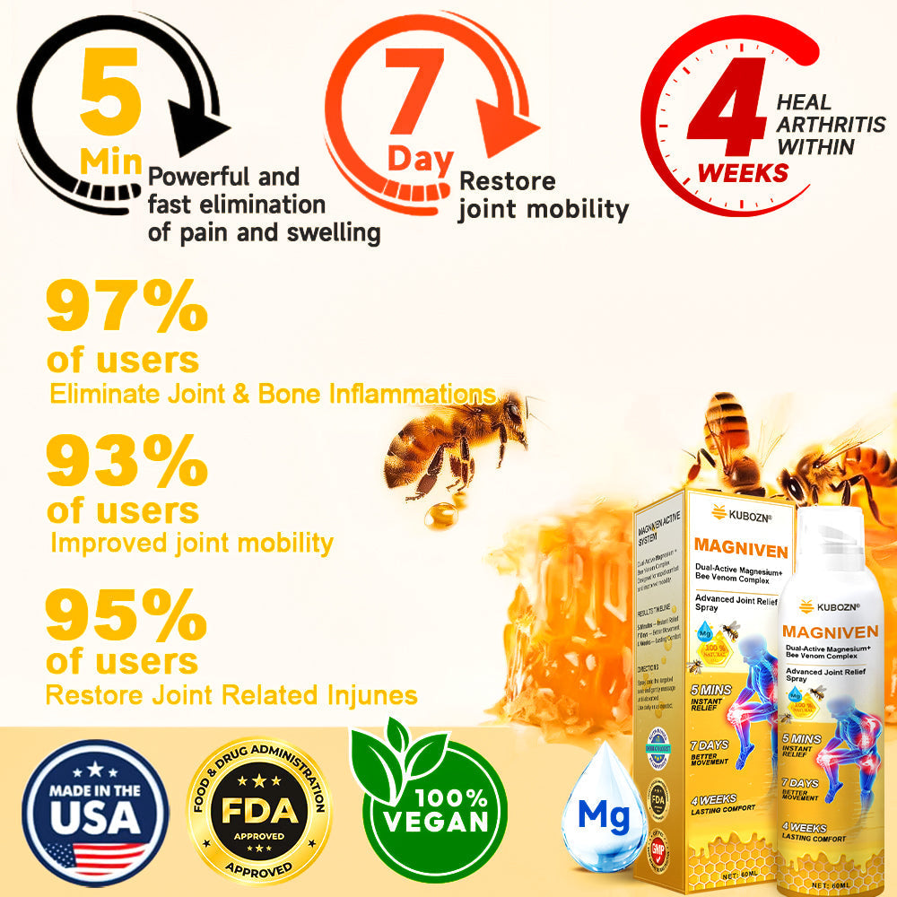 CA🏅  KUBOZN® MagniVen Magnesium & Bee Venom Joint Spray – 5 Min Relief · 7 Day Mobility · 4 Week Comfort