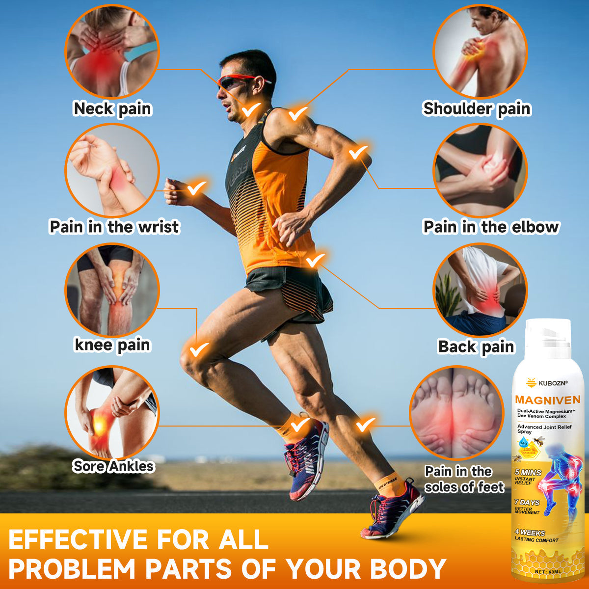 CA🏅  KUBOZN® MagniVen Magnesium & Bee Venom Joint Spray – 5 Min Relief · 7 Day Mobility · 4 Week Comfort