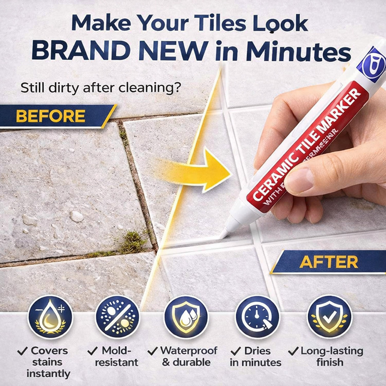 🔥KUBOZN® Anti-Mould & Waterproof Joint Pen for Ceramic Tiles! 🖌️ (offer)
